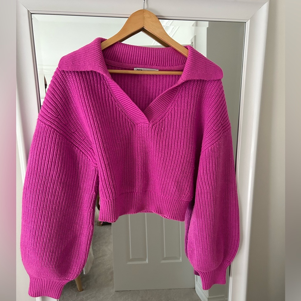 Zara pink cropped knit sweater - Picture 1 of 3